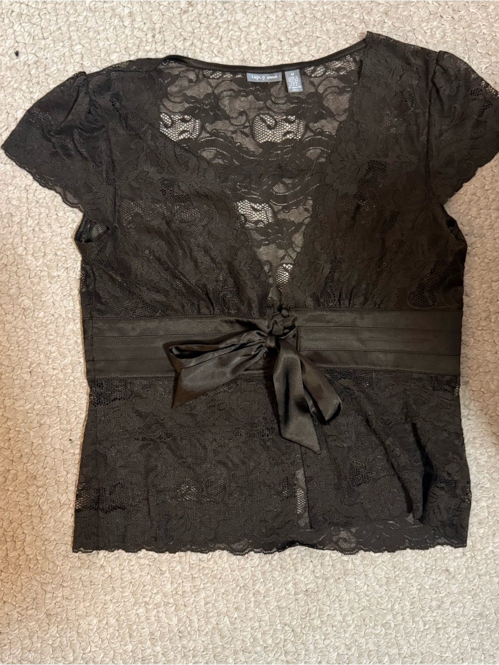 Apt. 9 Brown Lace V-Neck Tie-Front Top